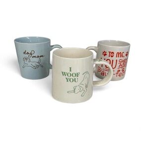 Set of three Dog-Themed Ceramic Mug Set - Blue, Cream, Red
